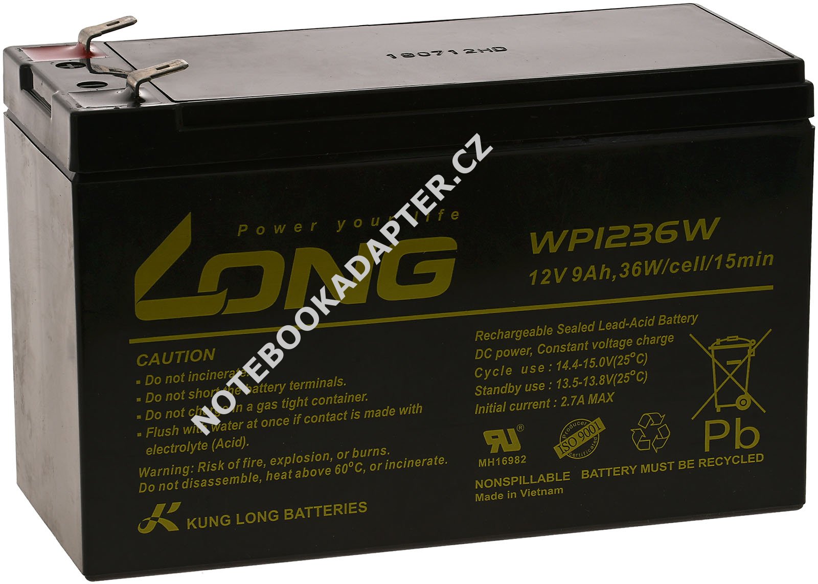 KungLong náhradní aku pro UPS APC Back-UPS BK350-UK 9Ah 12V (nahrazuje také 7,2Ah / 7Ah) originál